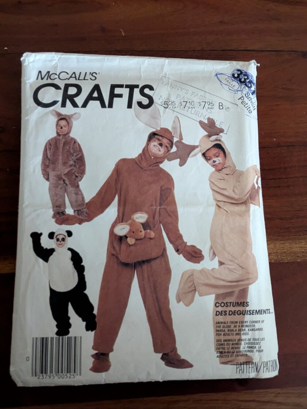 McCall's 3351 Costumes Reindeer, Panda Koala, Kangaroo Size Adult S - Used